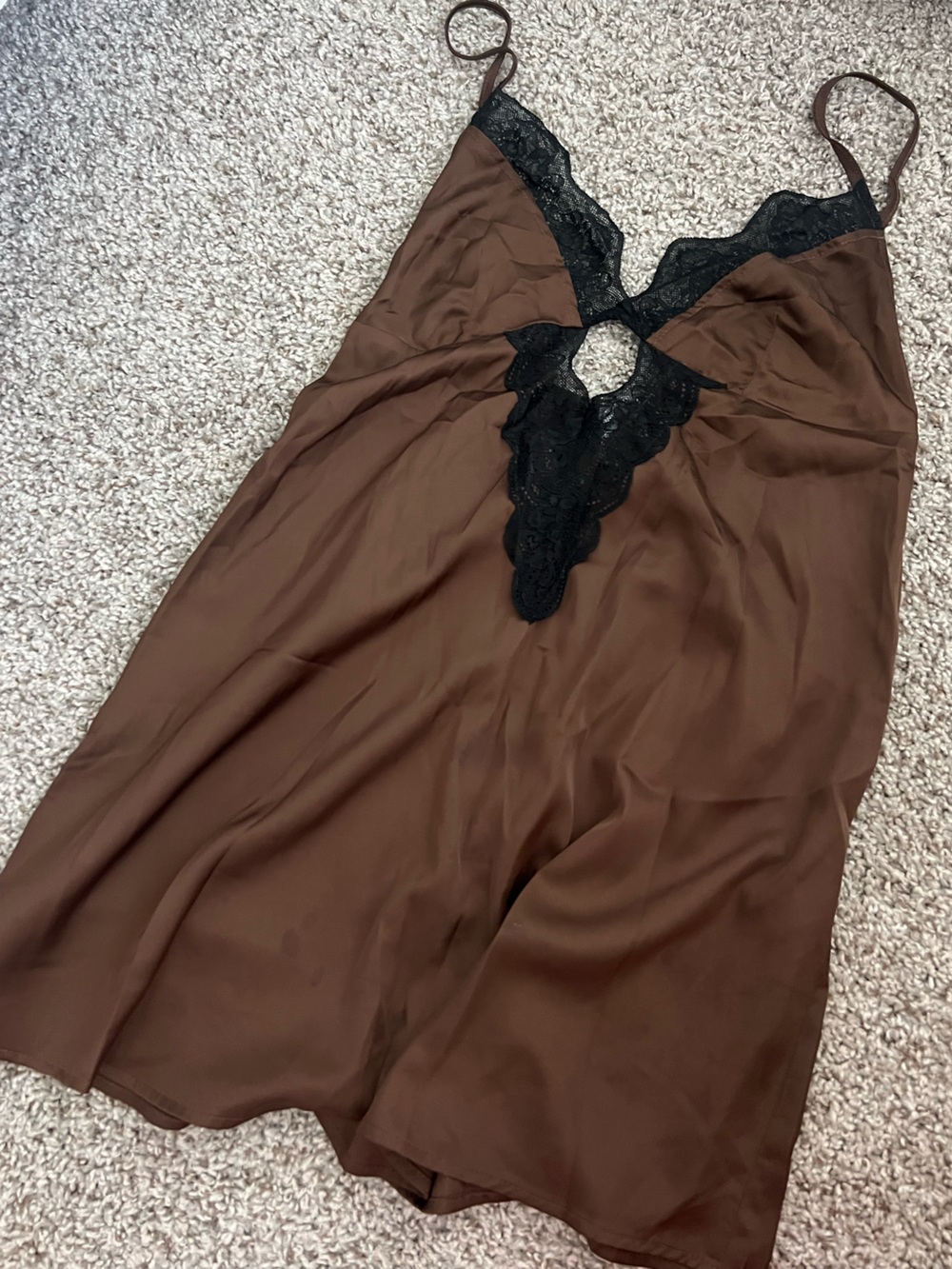Forever 21 Brown Slip Dress with Black Lace Trim